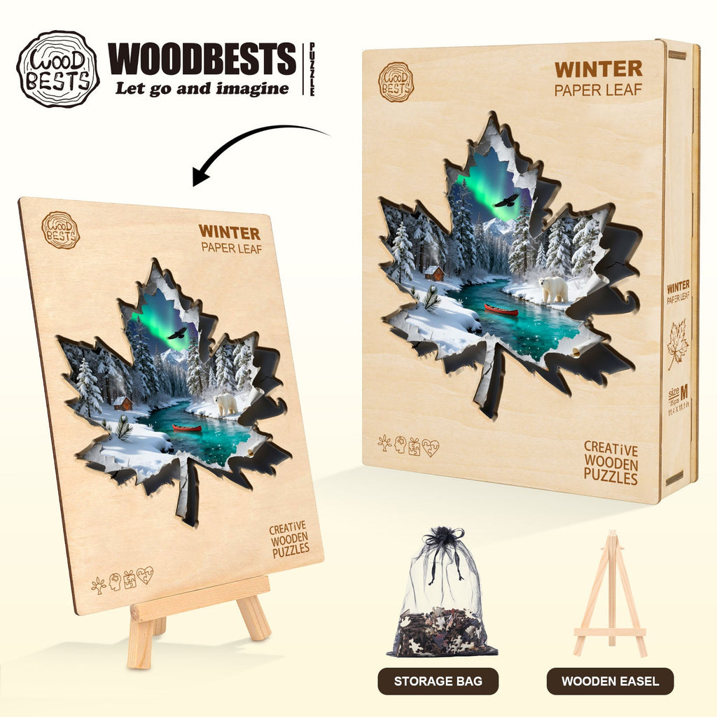 Winter Paper Leaf Wooden Jigsaw Puzzle