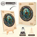 Abyssal seahorse wooden jigsaw puzzle packaging with creative design and storage bag. Ideal for puzzle enthusiasts.
