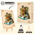 Pirate cabin-2 wooden jigsaw puzzle featuring a pirate house, barrels, and a waterfall design, ideal for mind games.
