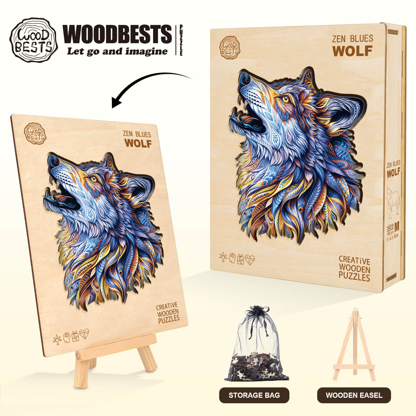 Zen blues Wolf Wooden Jigsaw Puzzle