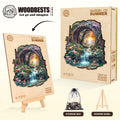 Barrel of Summer wooden jigsaw puzzle with vibrant artwork, storage bag, and easel for creative puzzle solving.