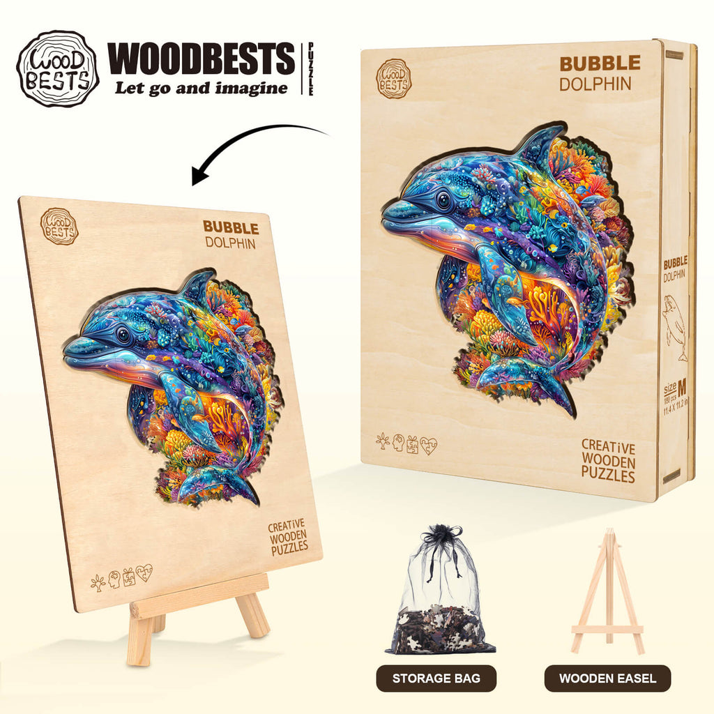 Bubble dolphin Wooden Jigsaw Puzzle