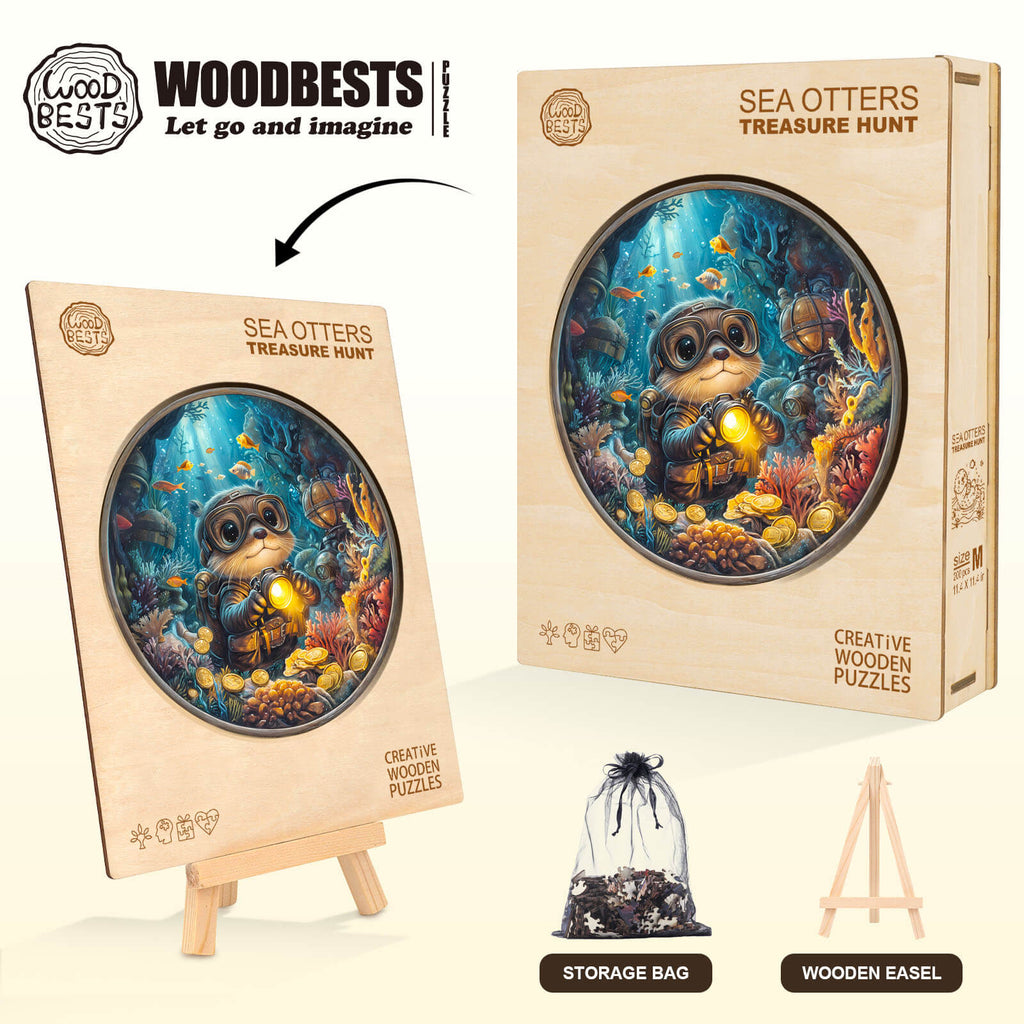 Sea Otters Treasure Hunt Wooden Jigsaw Puzzle