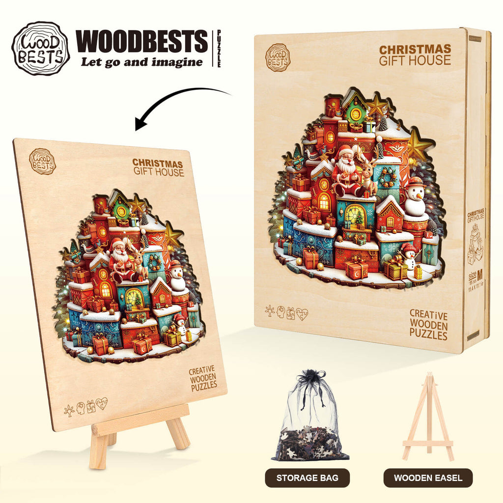 Christmas gift house Wooden Jigsaw Puzzle