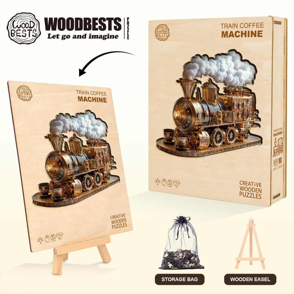 Train coffee machine Wooden Jigsaw Puzzle