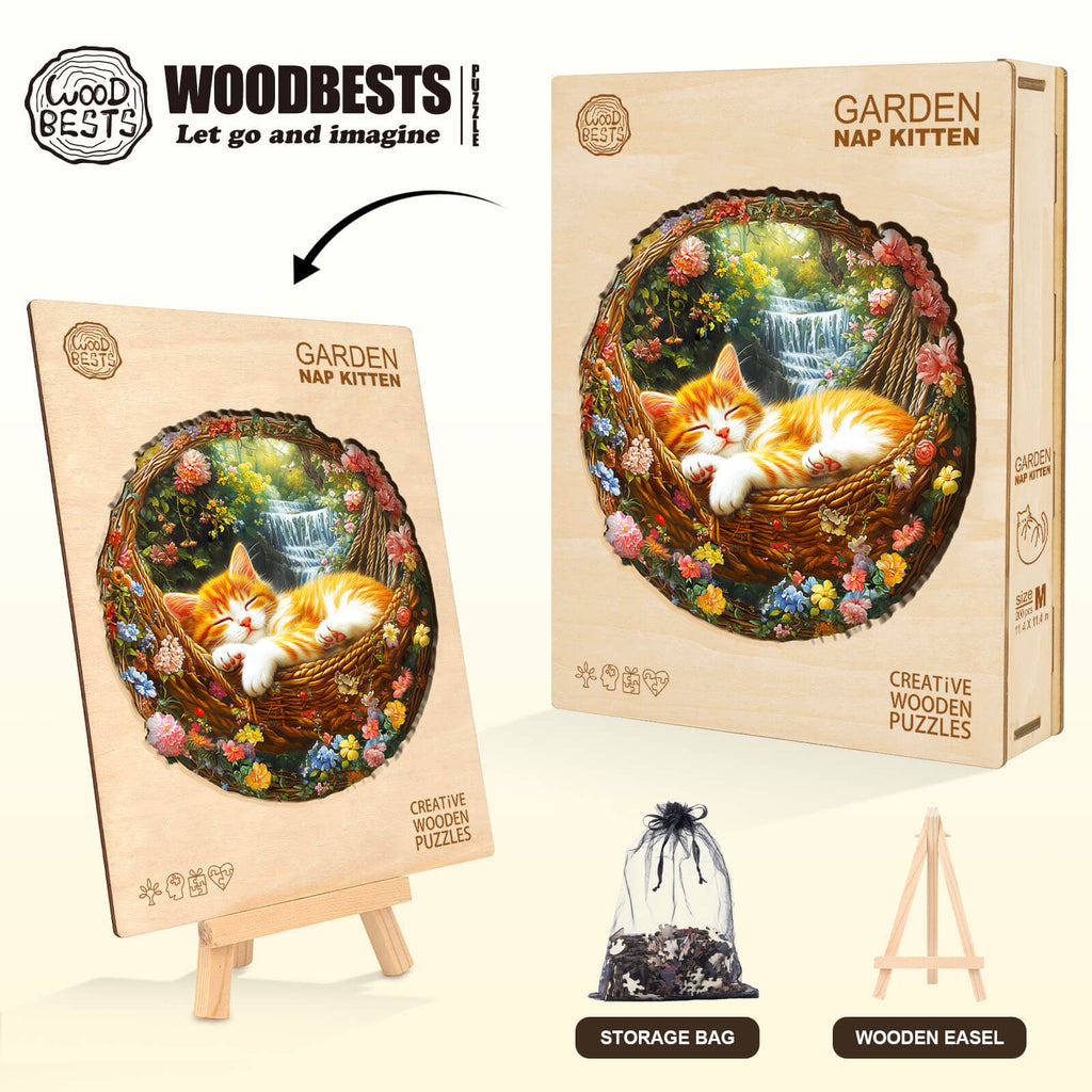 Garden nap kitten Wooden Jigsaw Puzzle