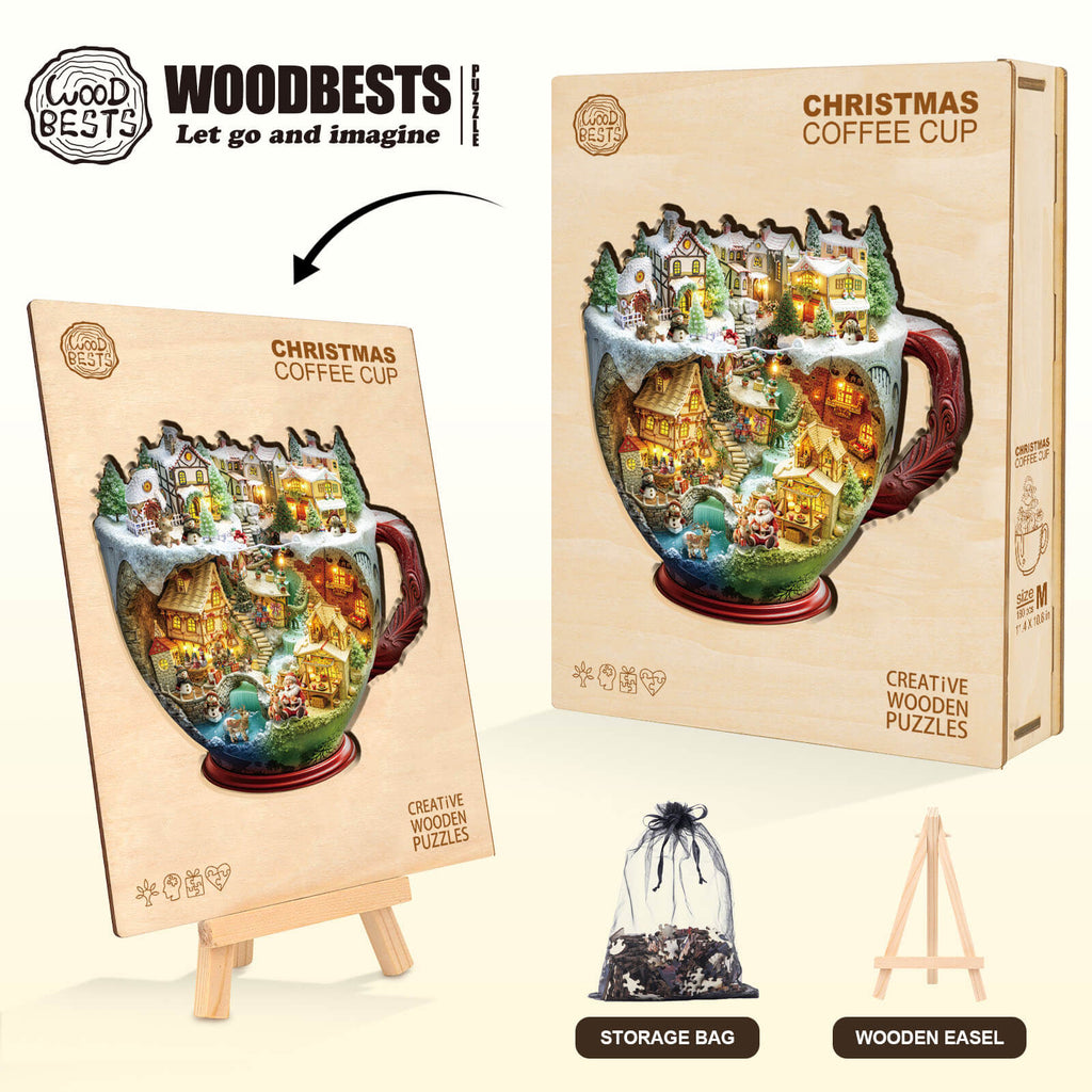 Christmas coffee cup Wooden Jigsaw Puzzle
