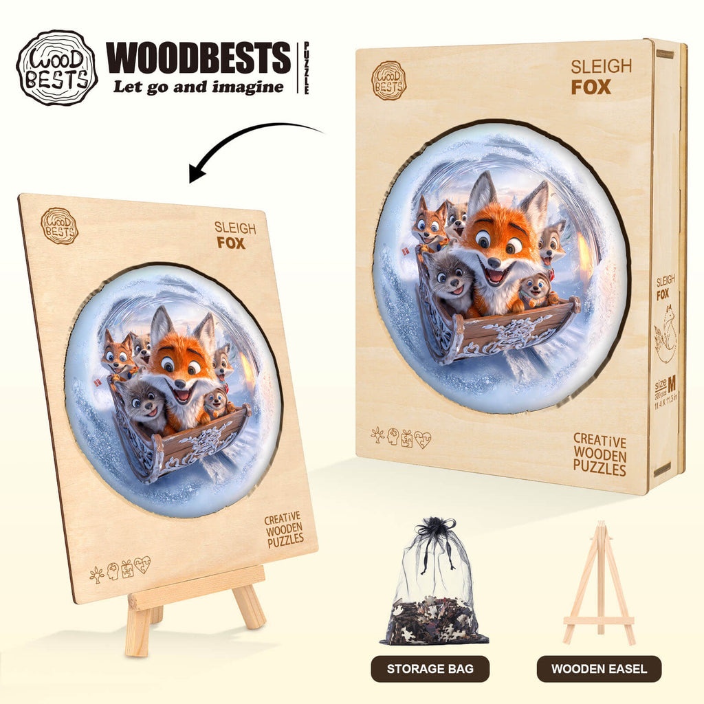 3D Sleigh Fox Wooden Jigsaw Puzzle