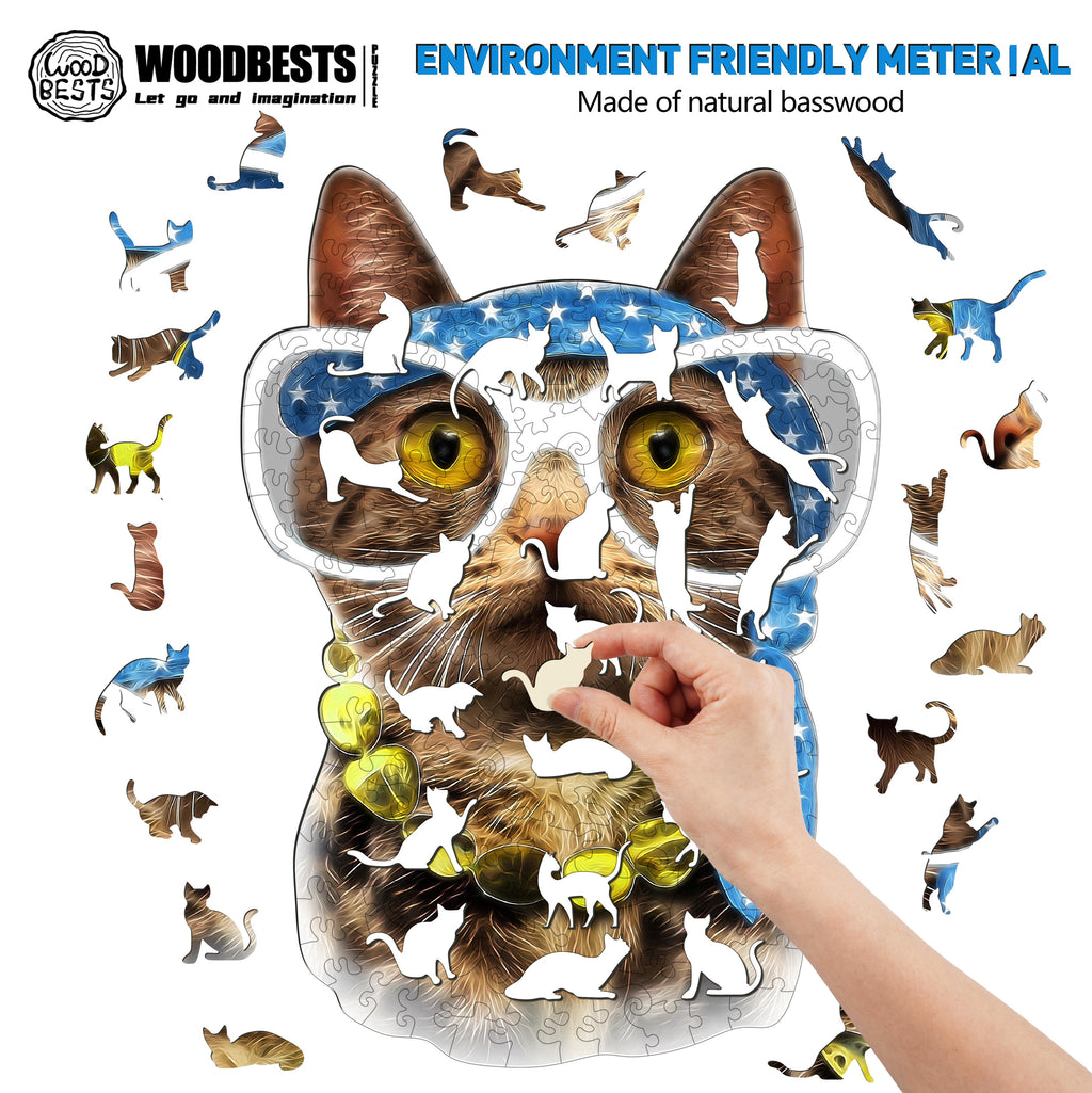 Modern Cat Wooden Jigsaw Puzzle