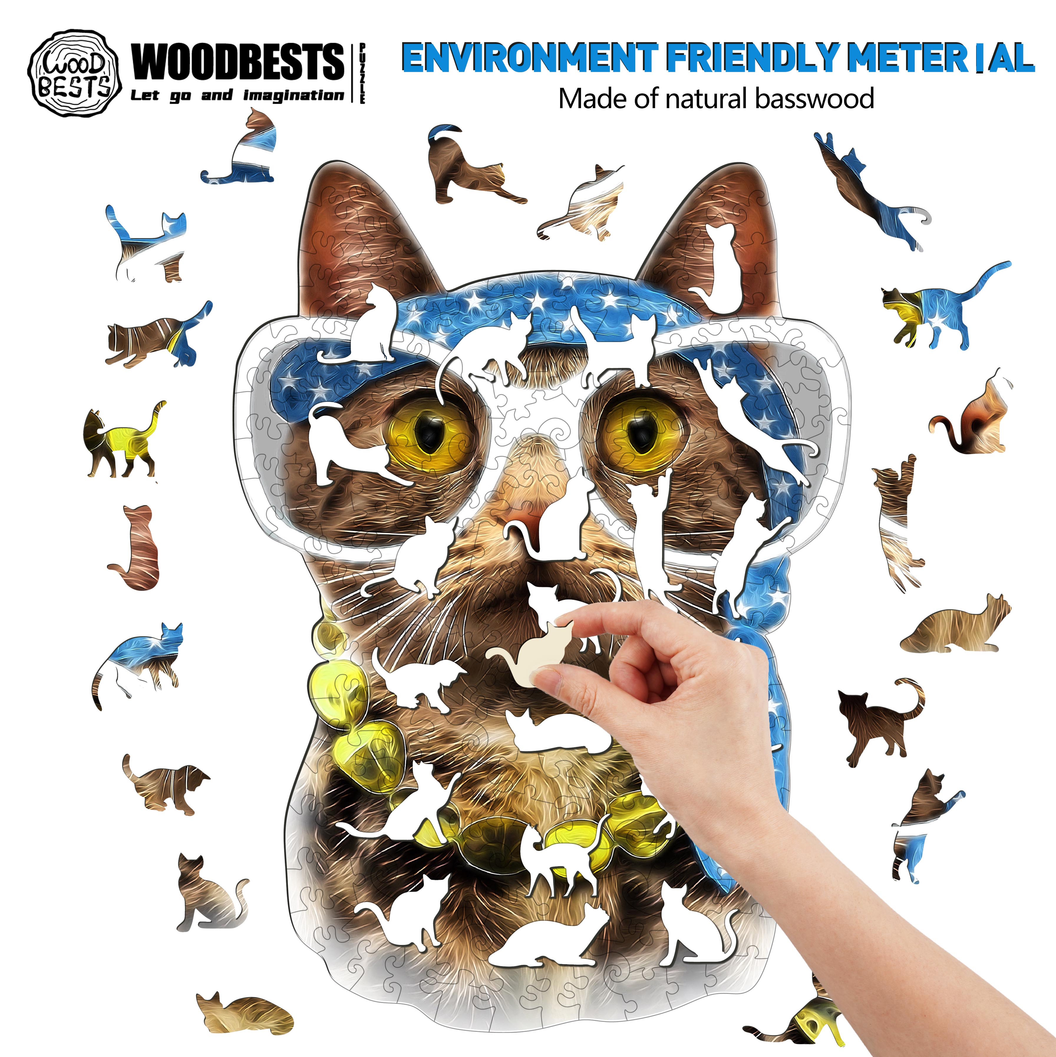 Modern Cat Wooden Jigsaw Puzzle