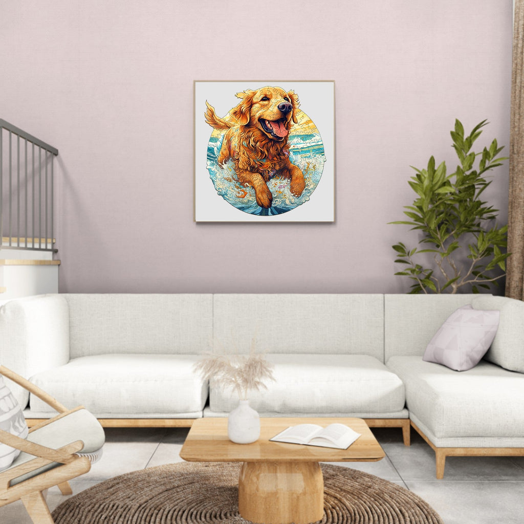 Happy Golden Retriever Wooden Jigsaw Puzzle