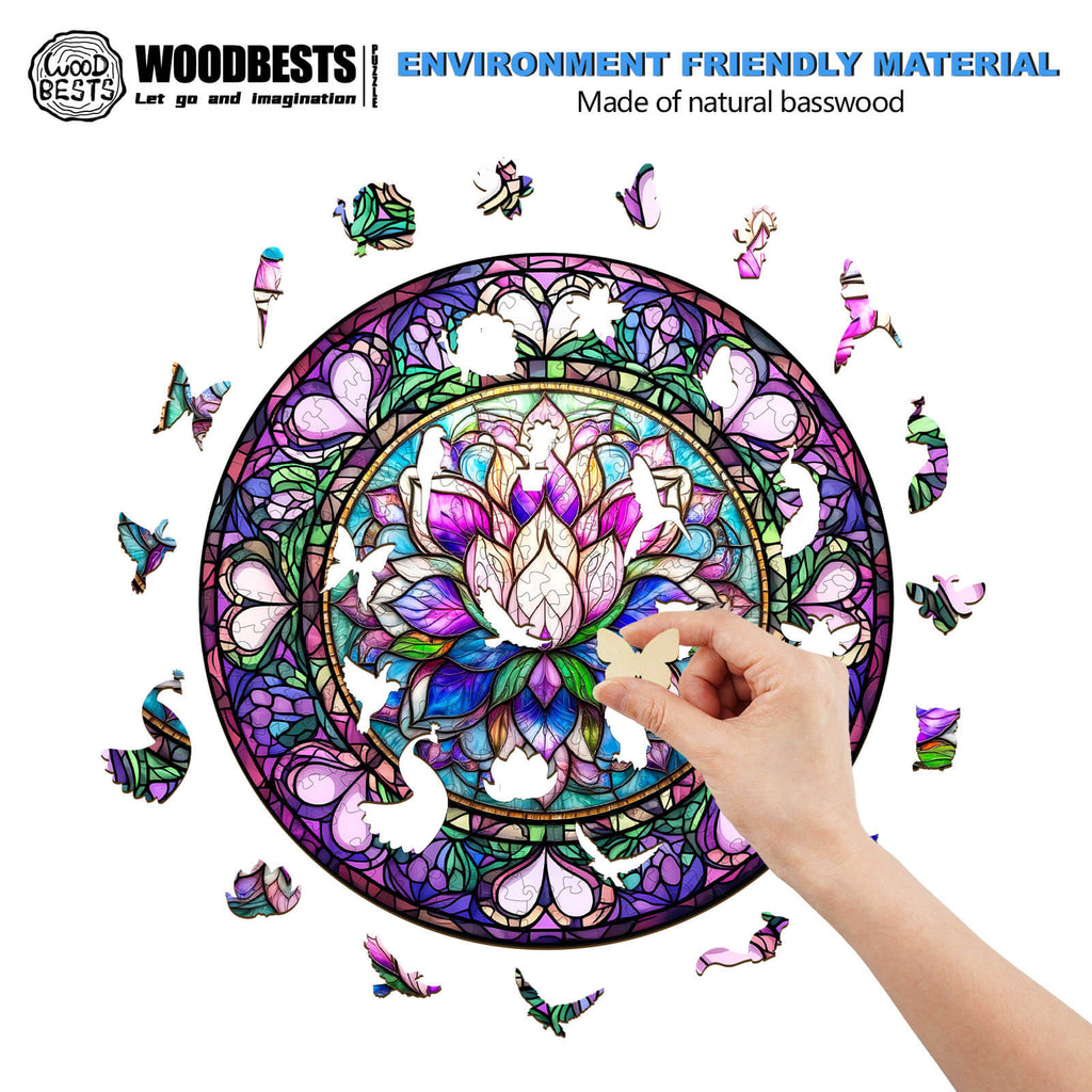 Stained Glass Lotus-1 Wooden Jigsaw Puzzle