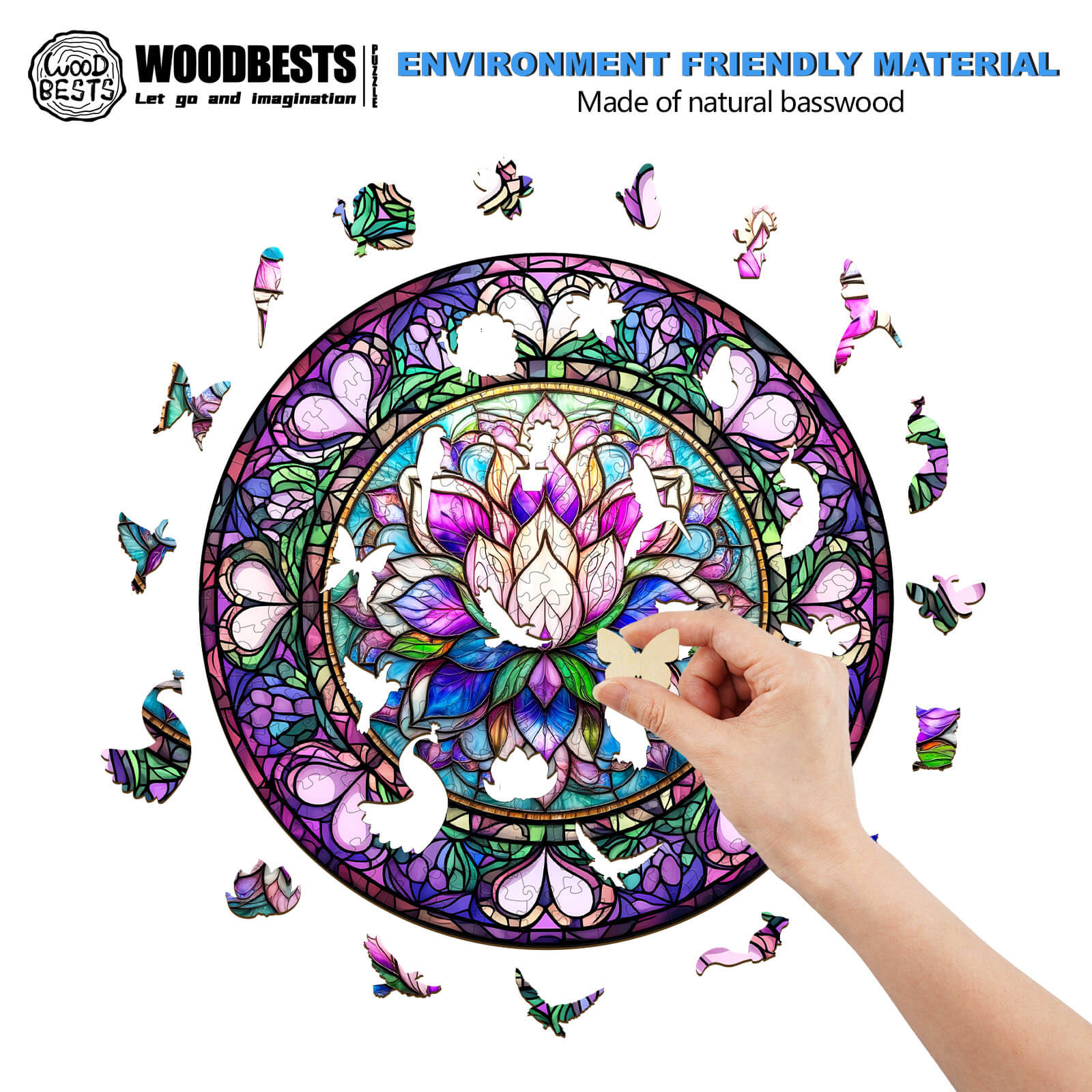 Stained Glass Lotus-1 Wooden Jigsaw Puzzle