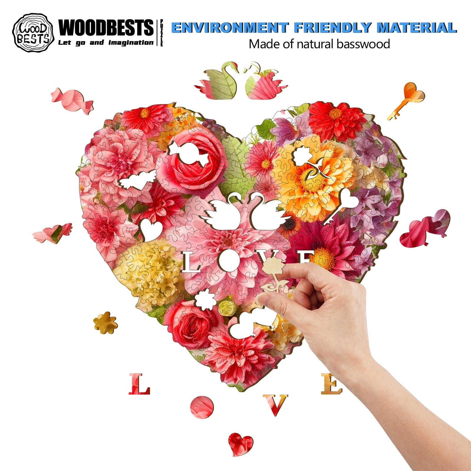 Flower Heart -3 Wooden Jigsaw Puzzle