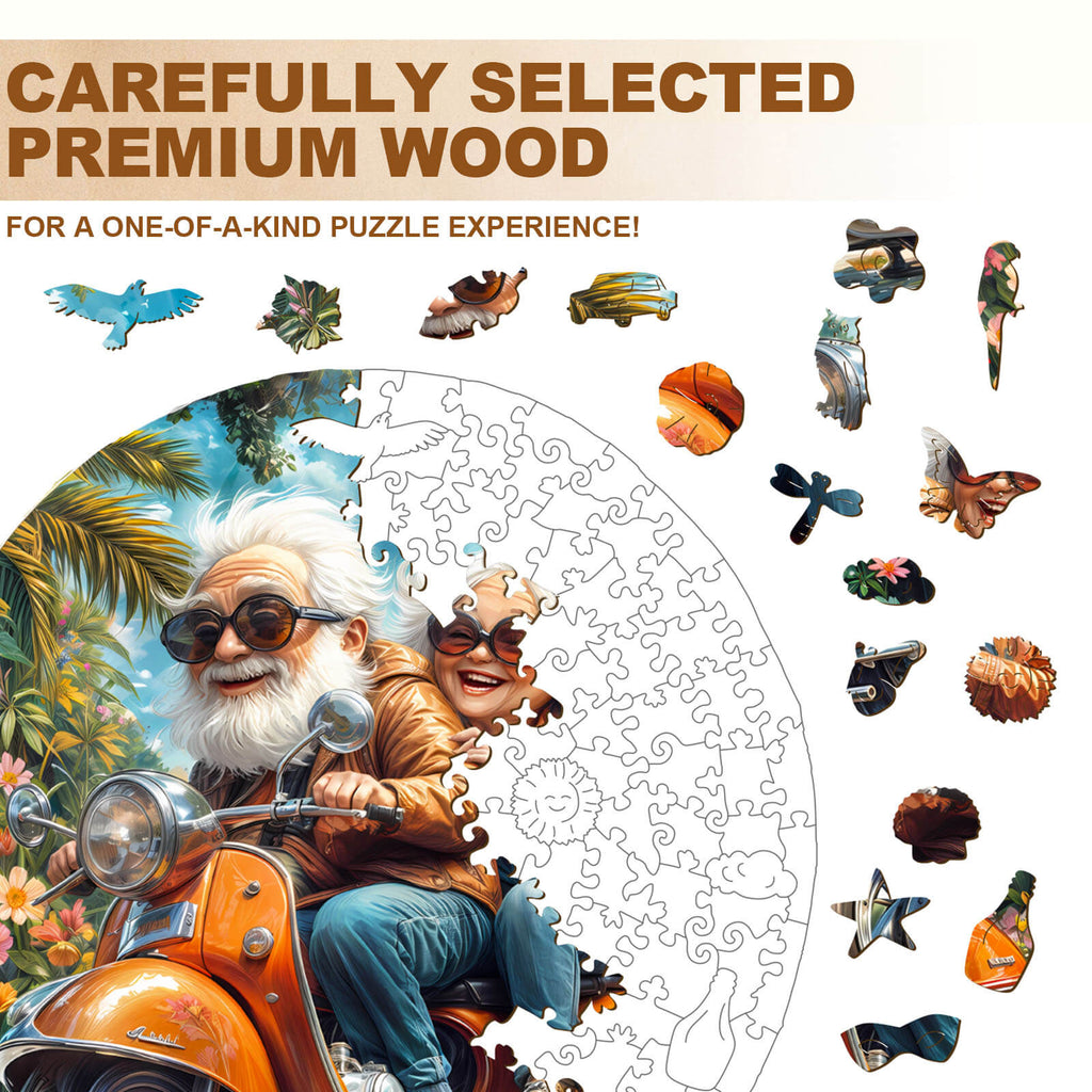 Motorcycle Granny-2 Wooden Jigsaw Puzzle