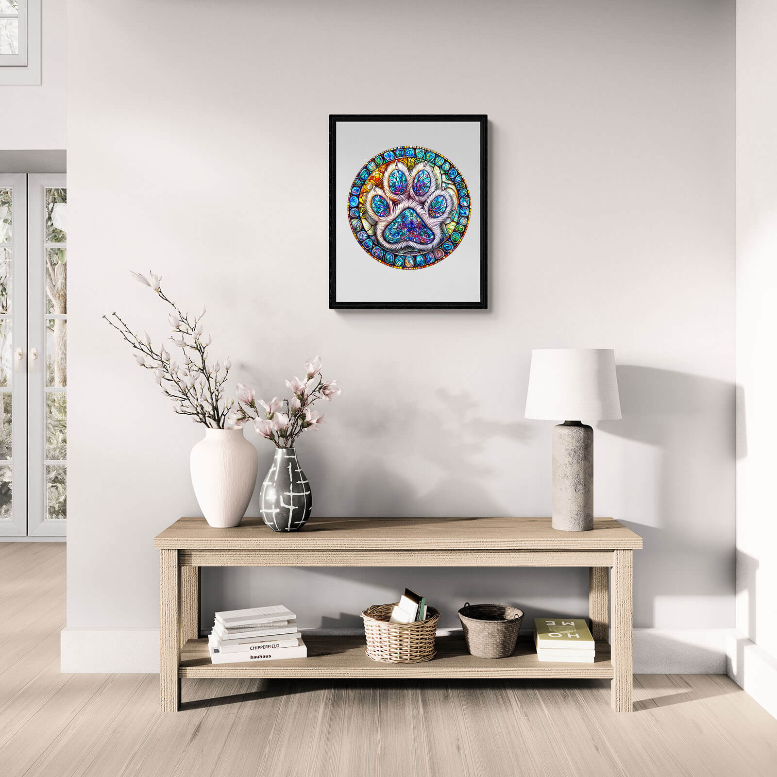Stained glass paw prints Wooden Jigsaw Puzzle