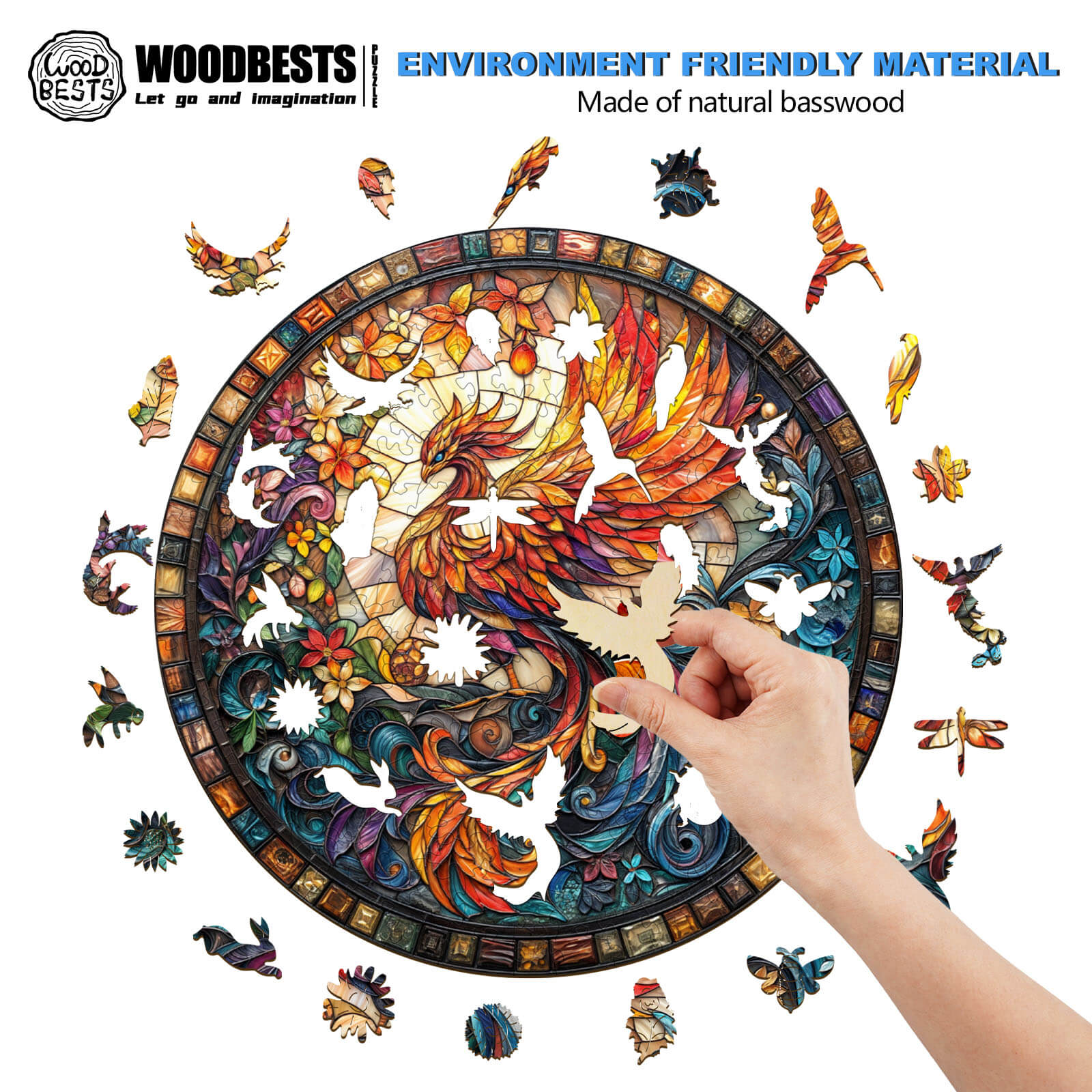 Stained Glass Phoenix-2 Wooden Jigsaw Puzzle