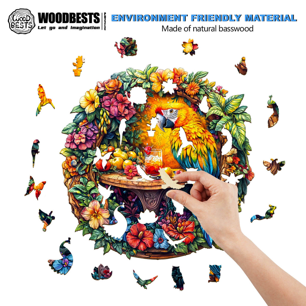 The parrot's tea-2 Wooden Jigsaw Puzzle