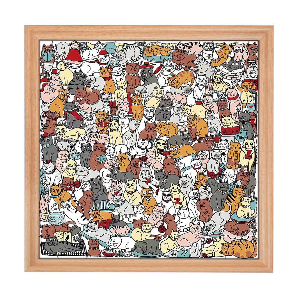 175 Pcs Morandi-Colored Cute Cat Shaped Square Wooden Jigsaw Puzzle