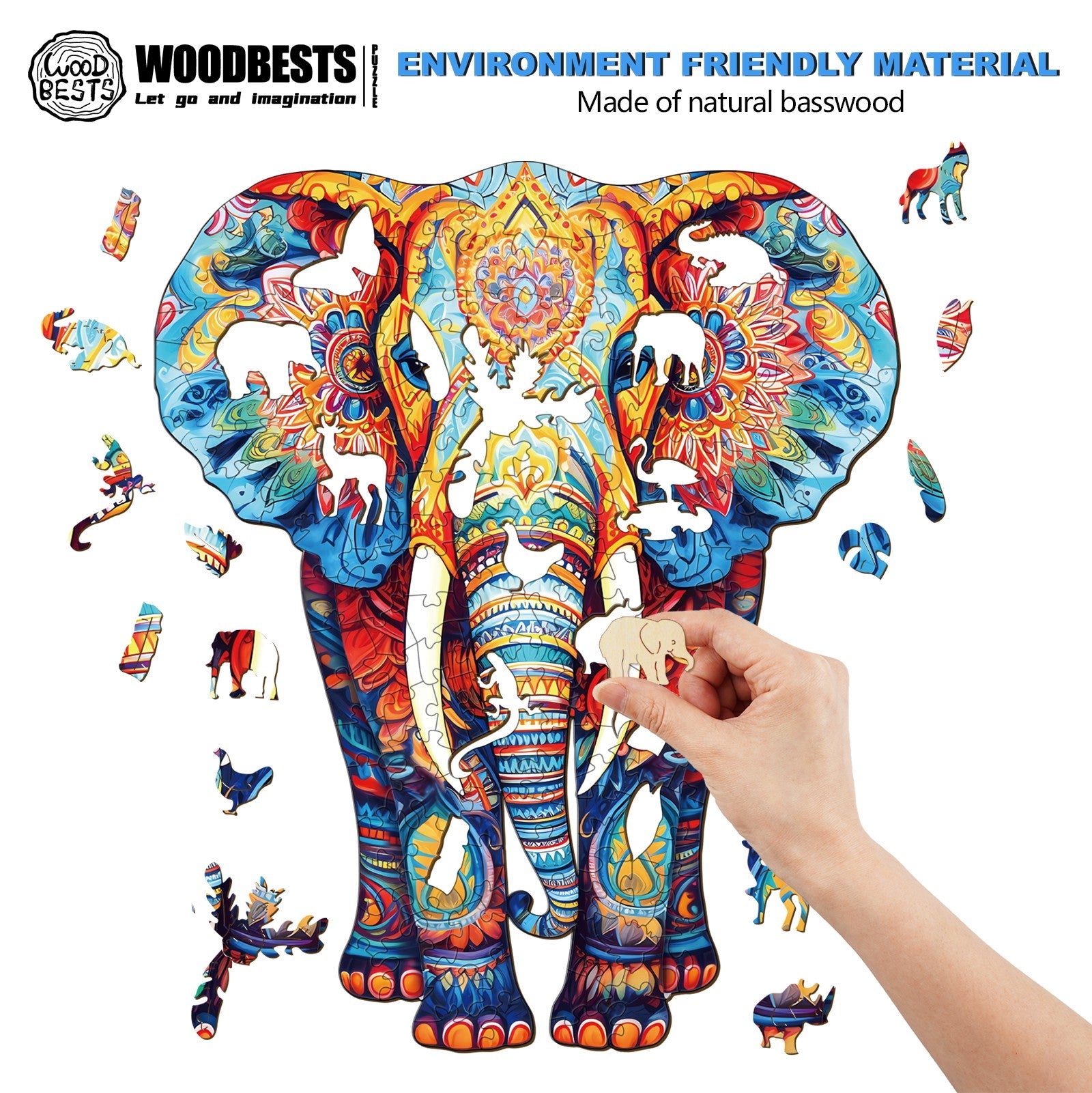Orange Elephant Wooden Jigsaw Puzzle