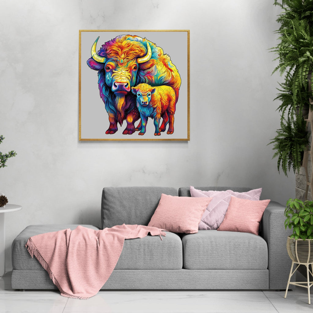 Family American Bison Wooden Jigsaw Puzzle