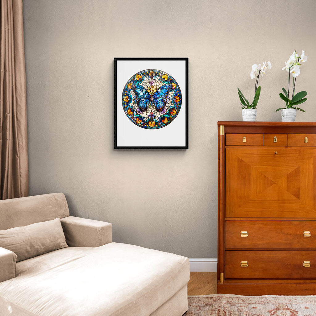 stained glass butterfly-2 Wooden Jigsaw Puzzle