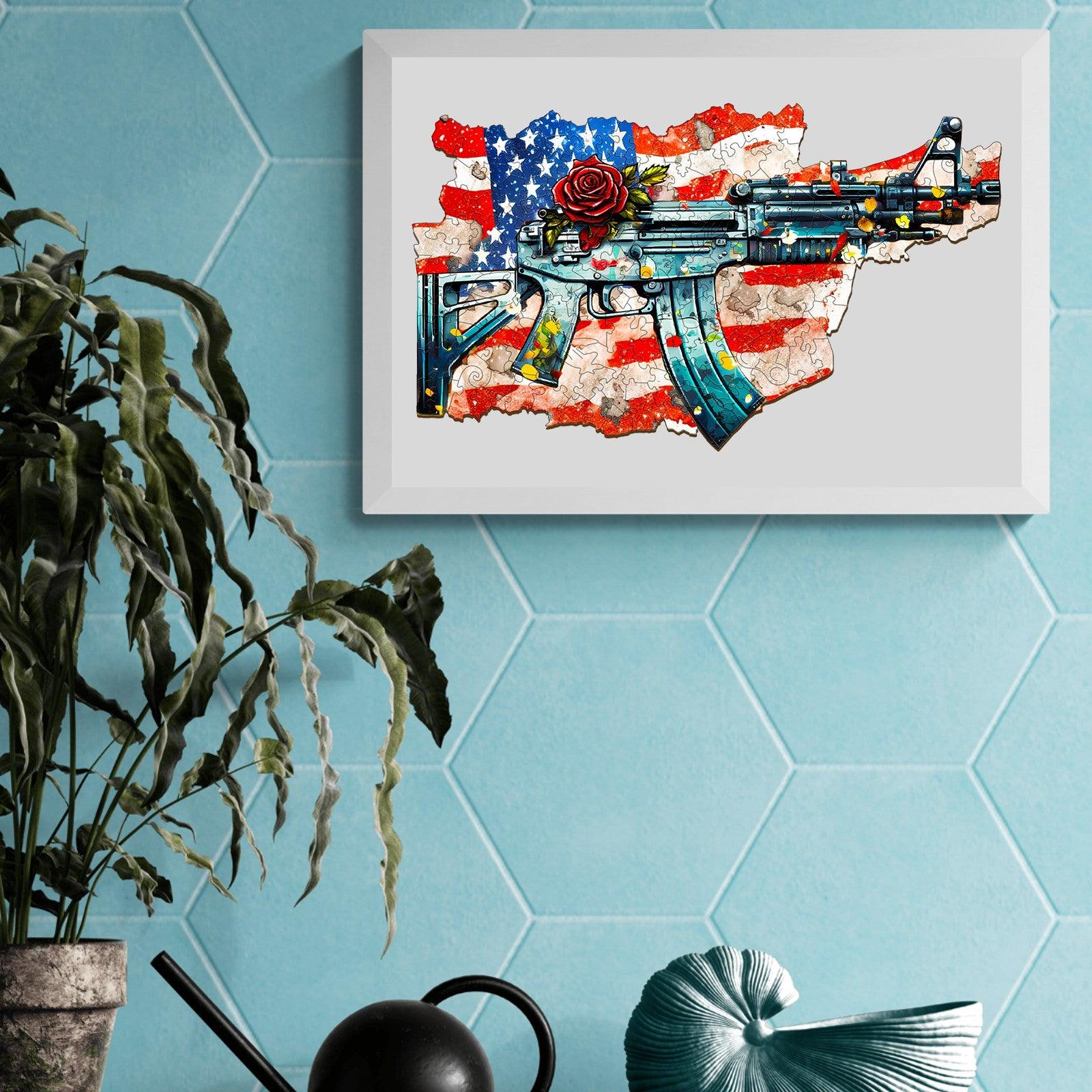 Gun And Rose Wooden Jigsaw Puzzle