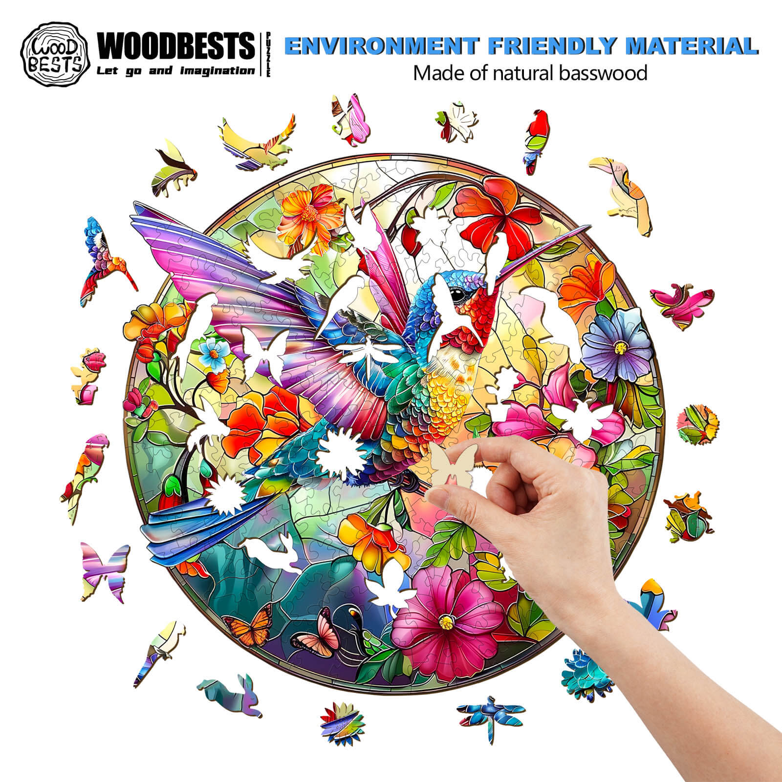 Stained Glass Hummingbird-2 Wooden Jigsaw Puzzle