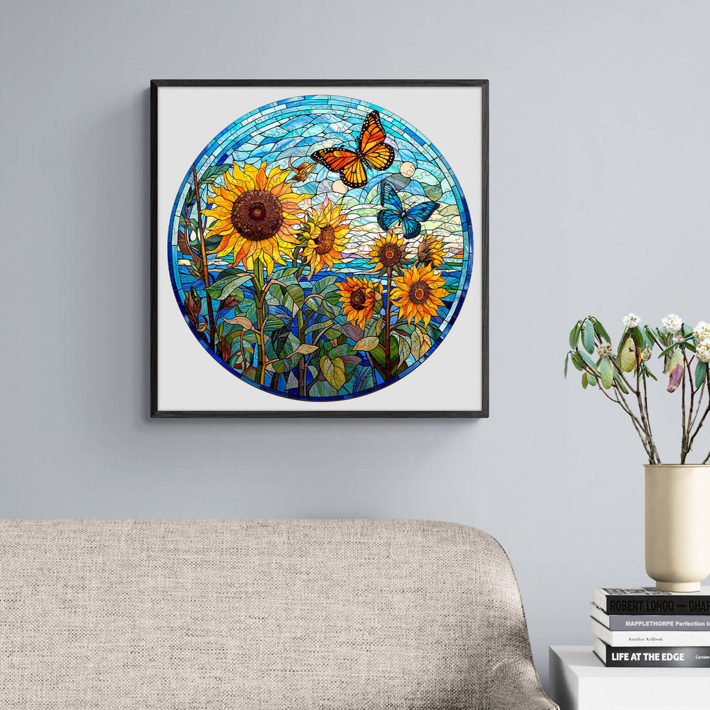 Stained Glass Sunflower Wooden Jigsaw Puzzle
