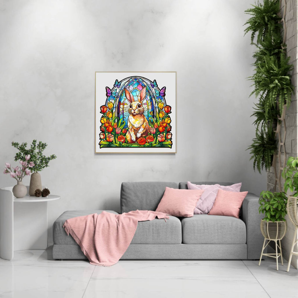 Stained Glass Rabbit Wooden Jigsaw Puzzle