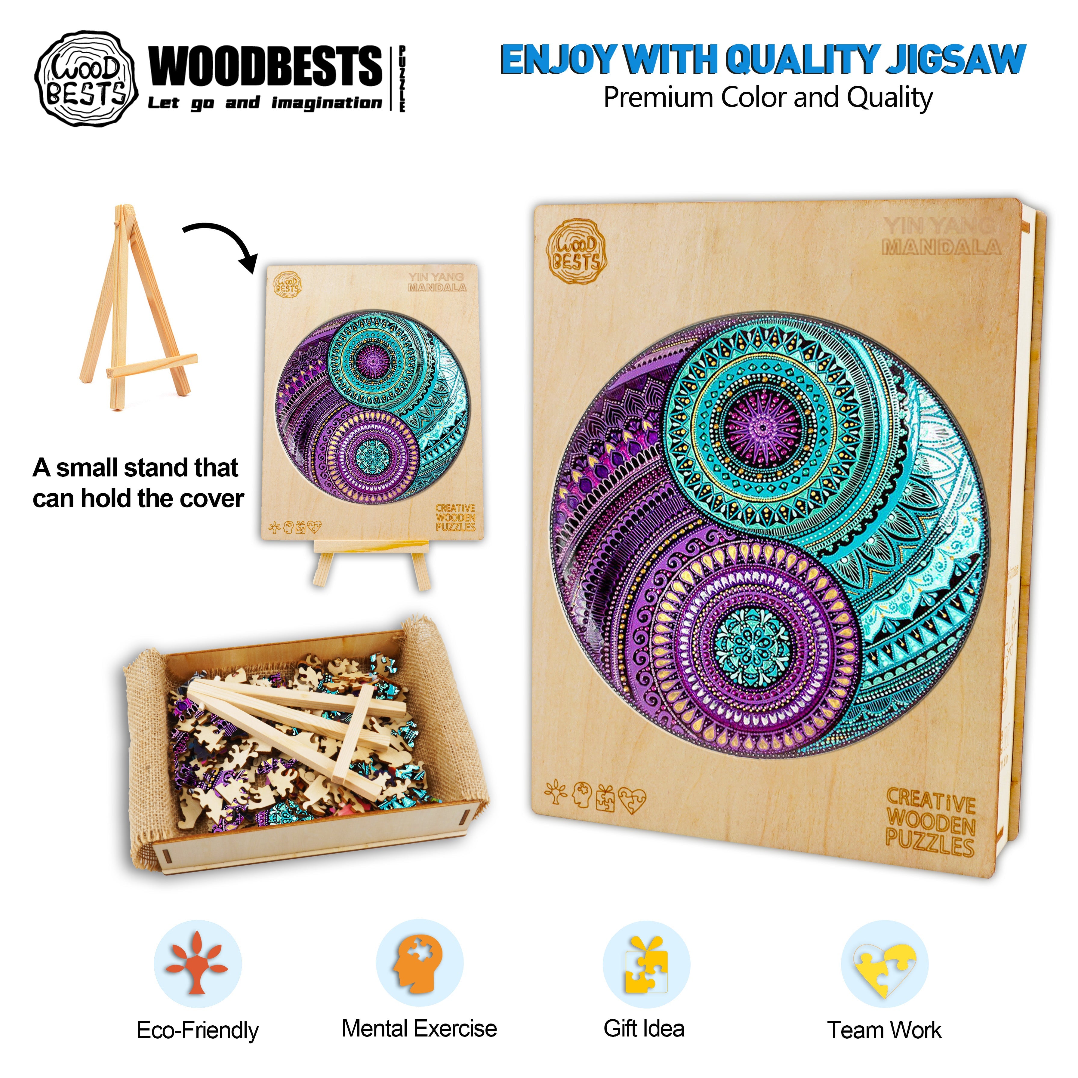 Yin Yang Mandala Wooden Jigsaw Puzzle