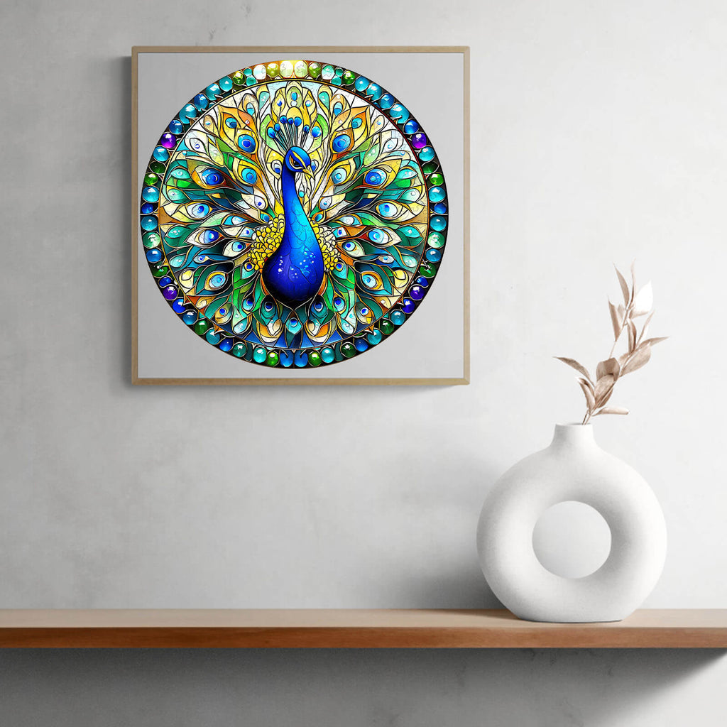 Stained Glass Peacock Wooden Jigsaw Puzzle