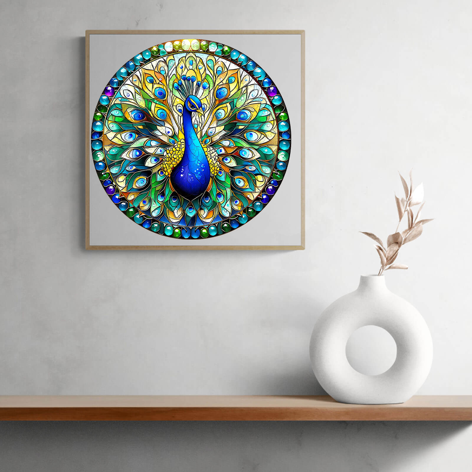 Stained Glass Peacock Wooden Jigsaw Puzzle