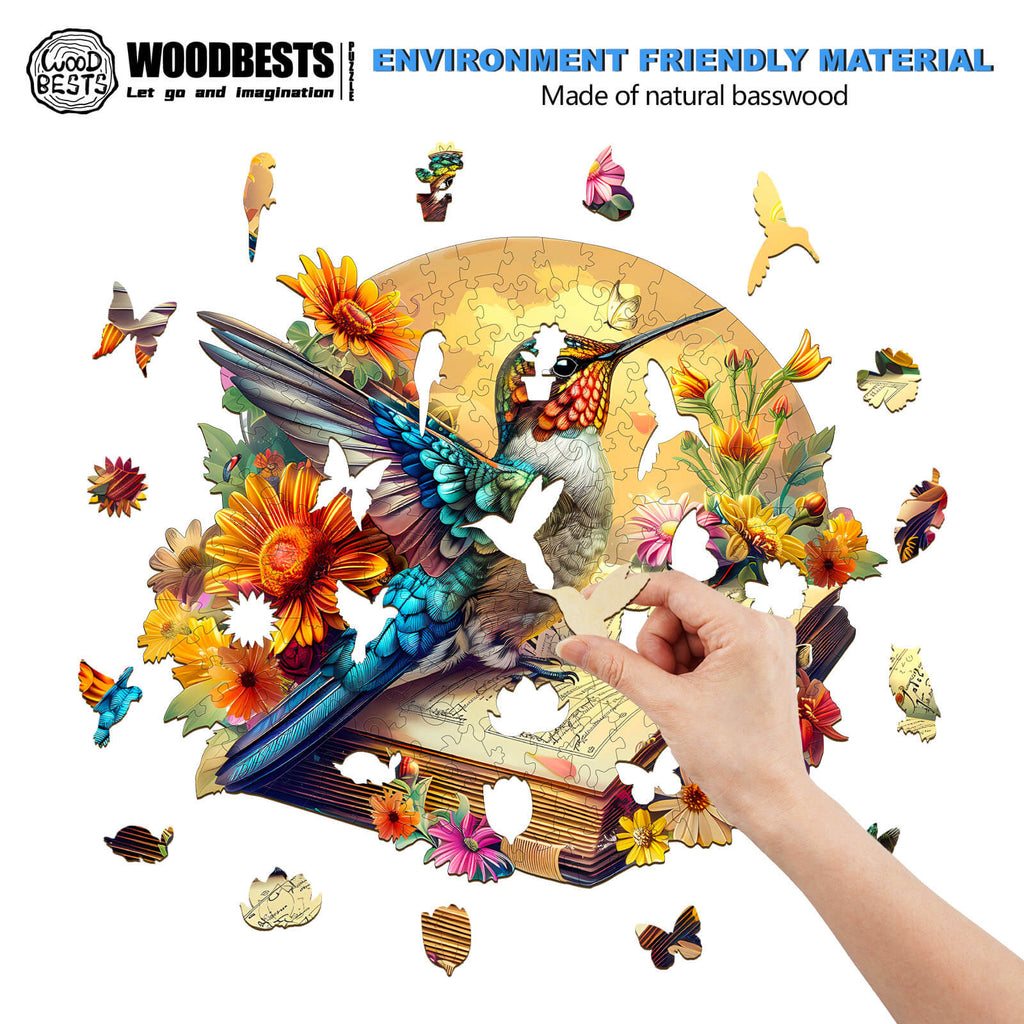 The Hummingbird on book Wooden Jigsaw Puzzle
