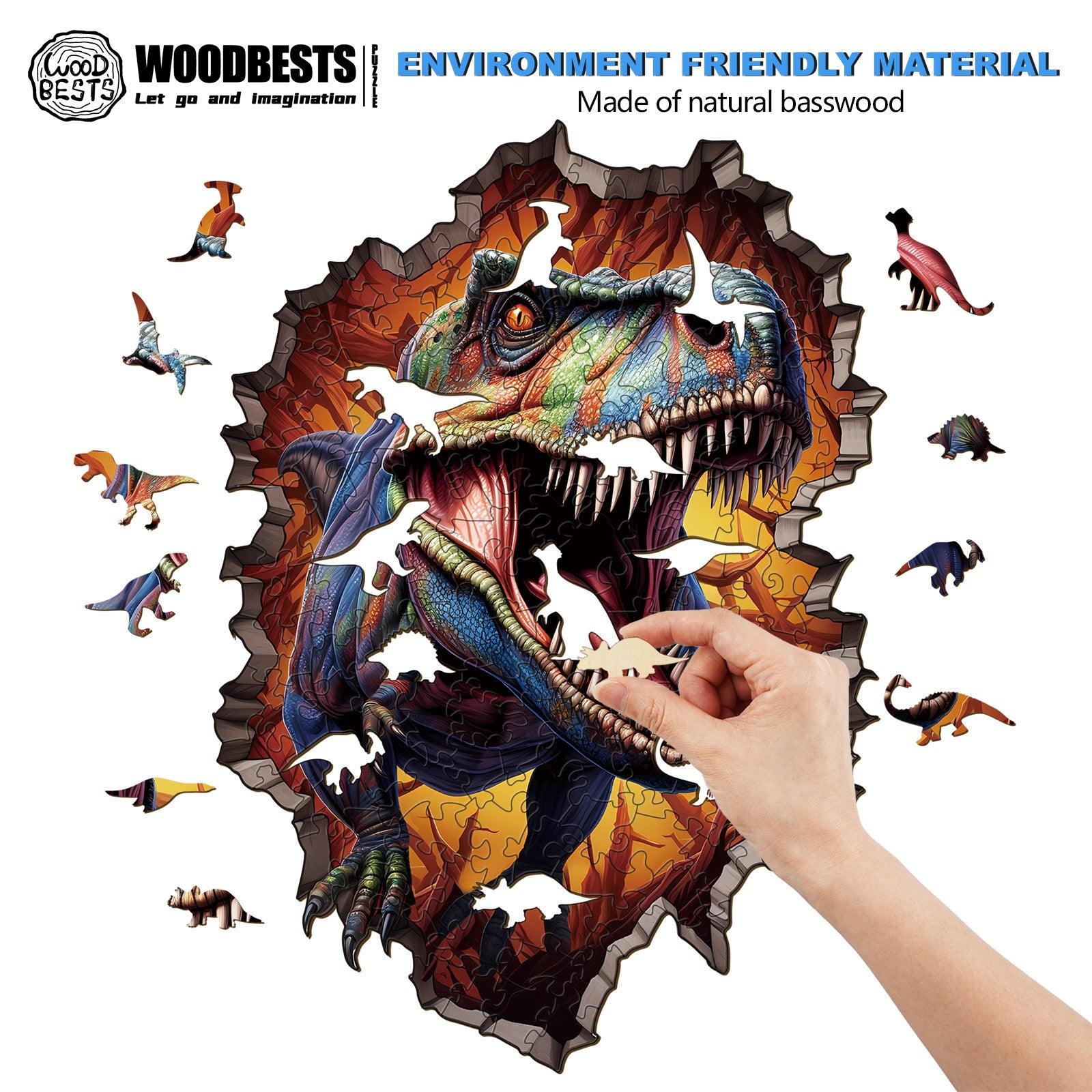 Wall Breaking T-rex Wooden Jigsaw Puzzle