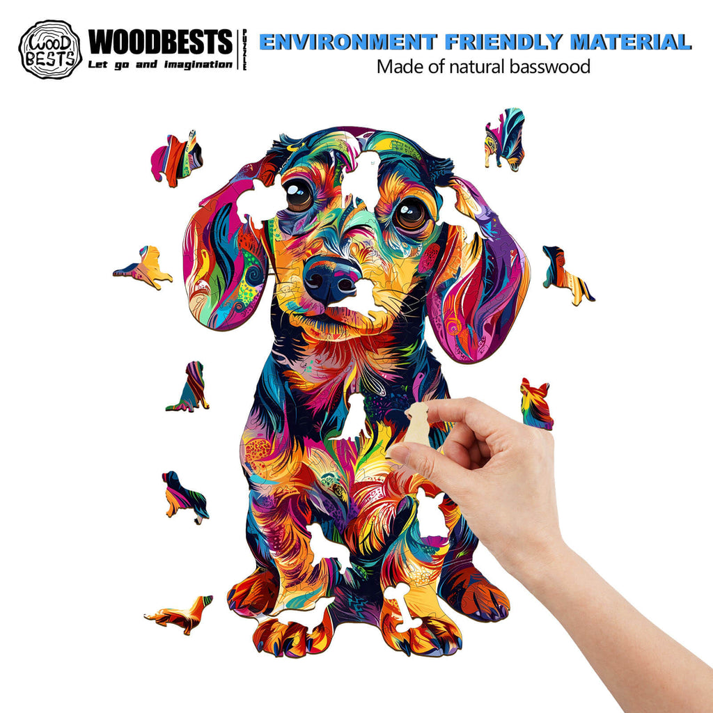 Colorful Dachshund-1 Wooden Jigsaw Puzzle