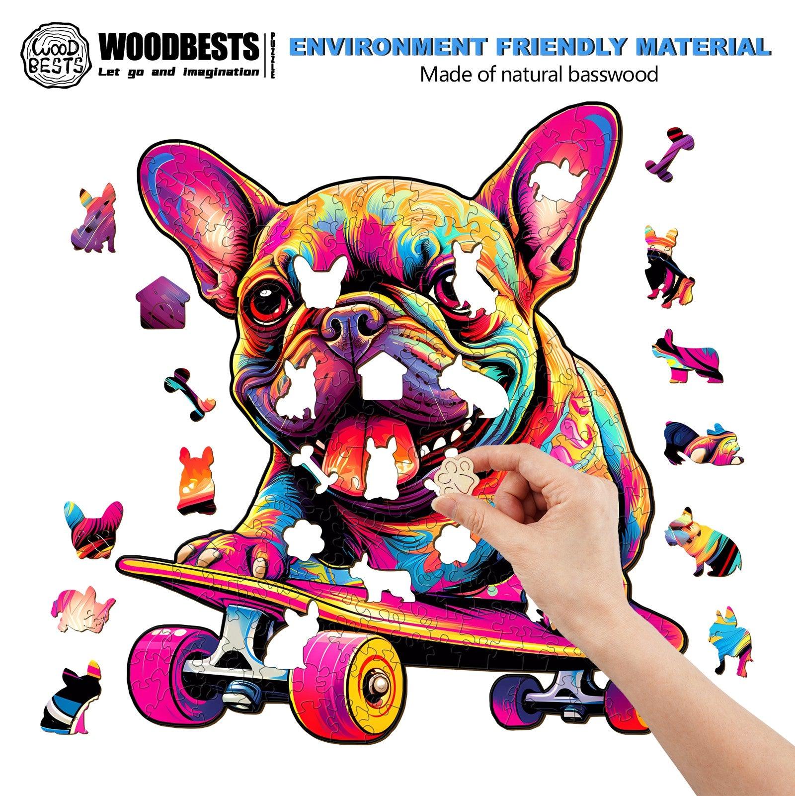 Skate Frenchie Wooden Jigsaw Puzzle