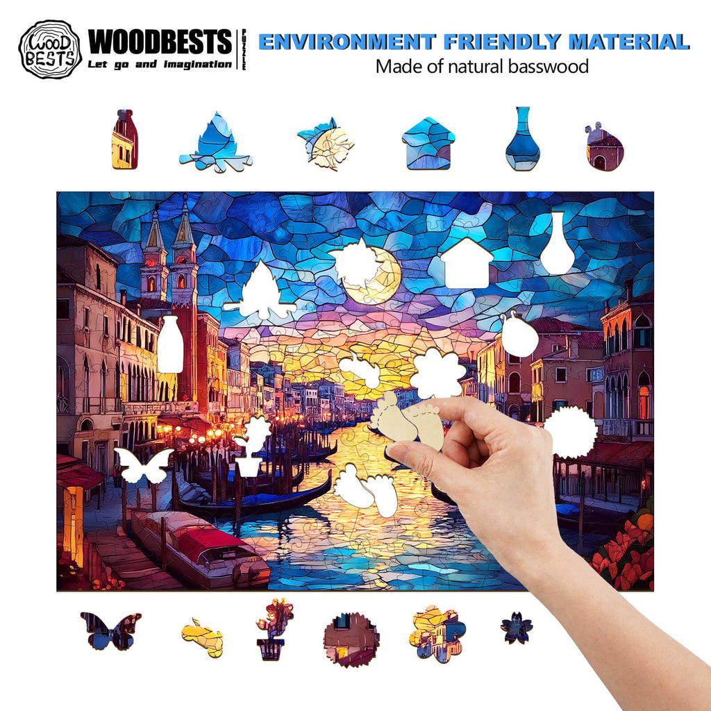 Stained Glass Starry Night Wooden Jigsaw Puzzle