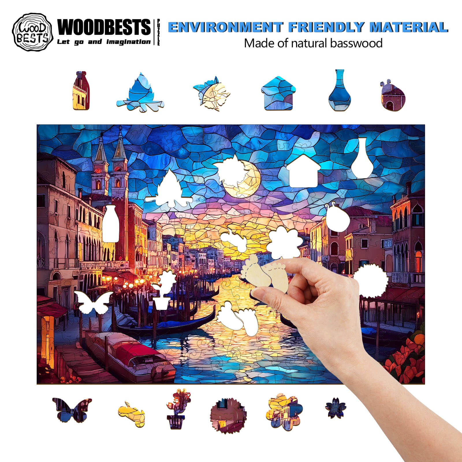 Stained Glass Starry Night Wooden Jigsaw Puzzle