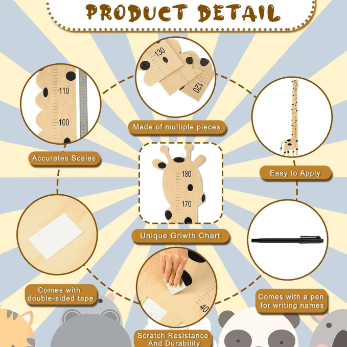Wooden Giraffe Growth Chart Height Ruler for Kids