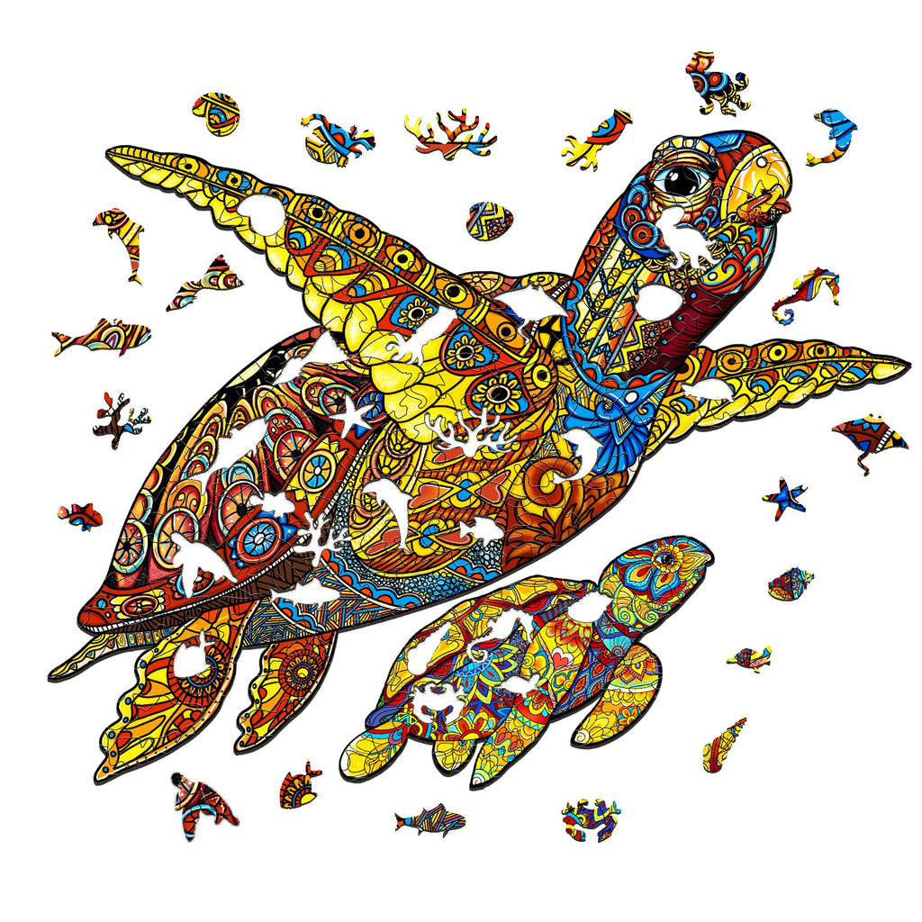 Sea Turtle Mom Wooden Jigsaw Puzzle