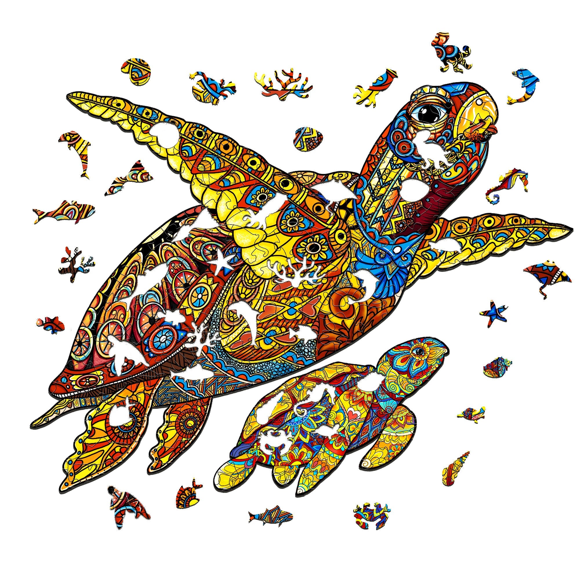 Sea Turtle Mom Wooden Jigsaw Puzzle