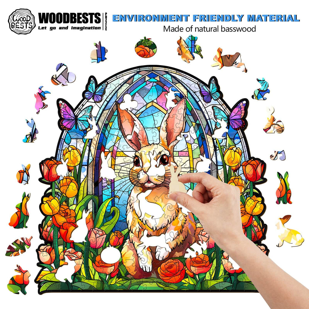 Stained Glass Rabbit Wooden Jigsaw Puzzle