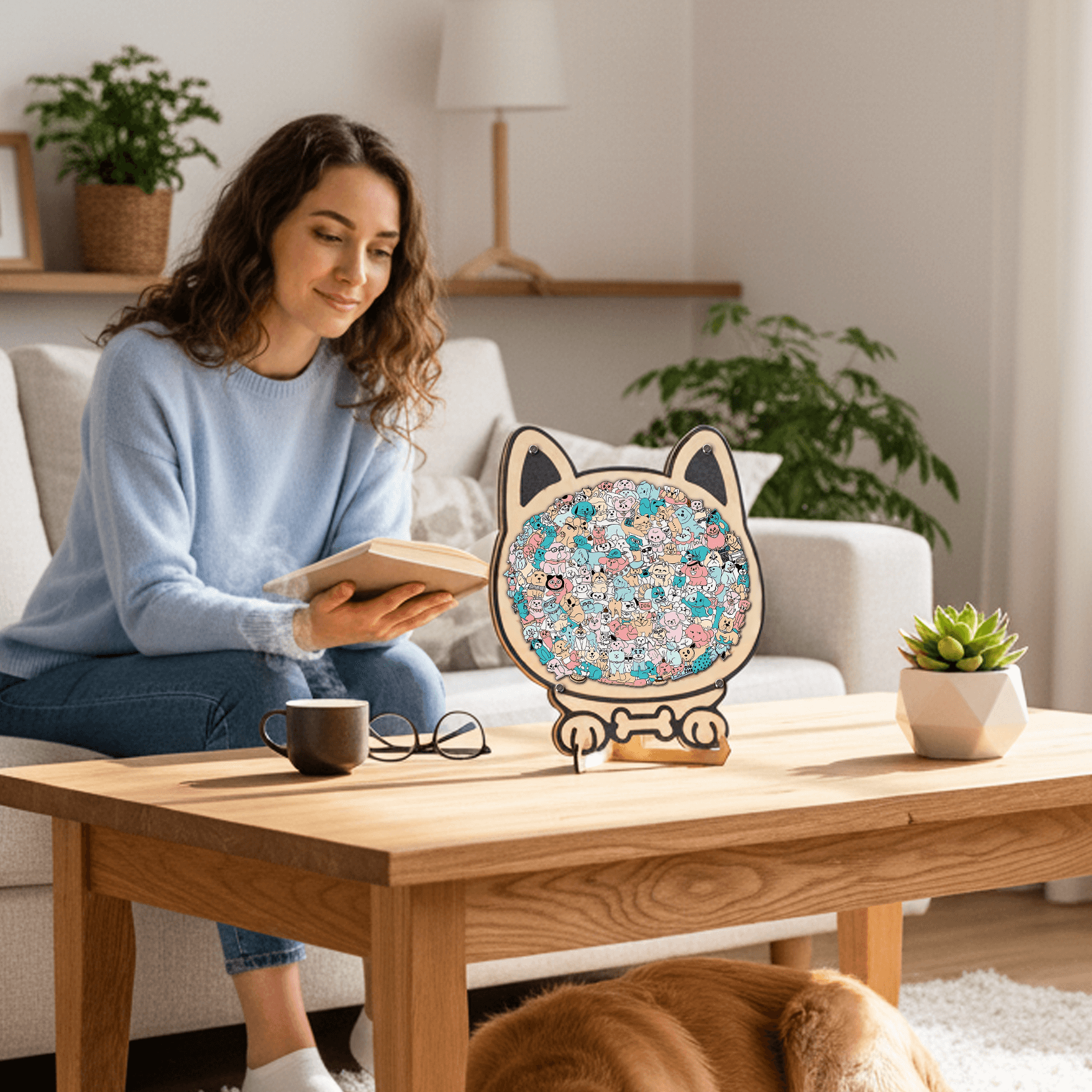 Morandi-Colored Lovely Dog Shaped Wooden Jigsaw Puzzle