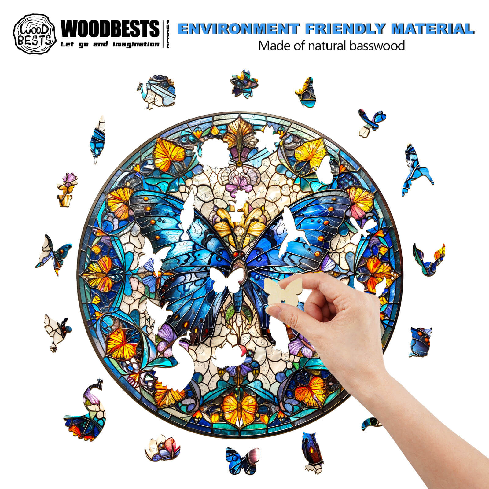 stained glass butterfly-2 Wooden Jigsaw Puzzle