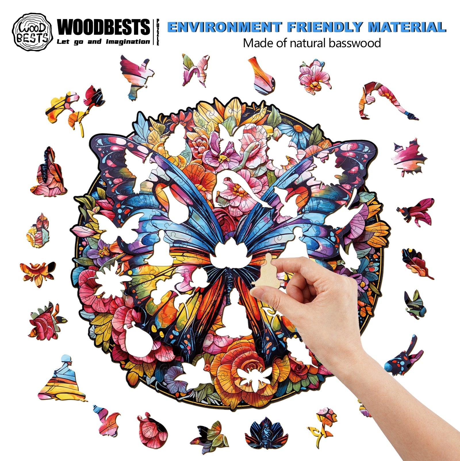 Butterfly And Flowers Wooden Jigsaw Puzzle