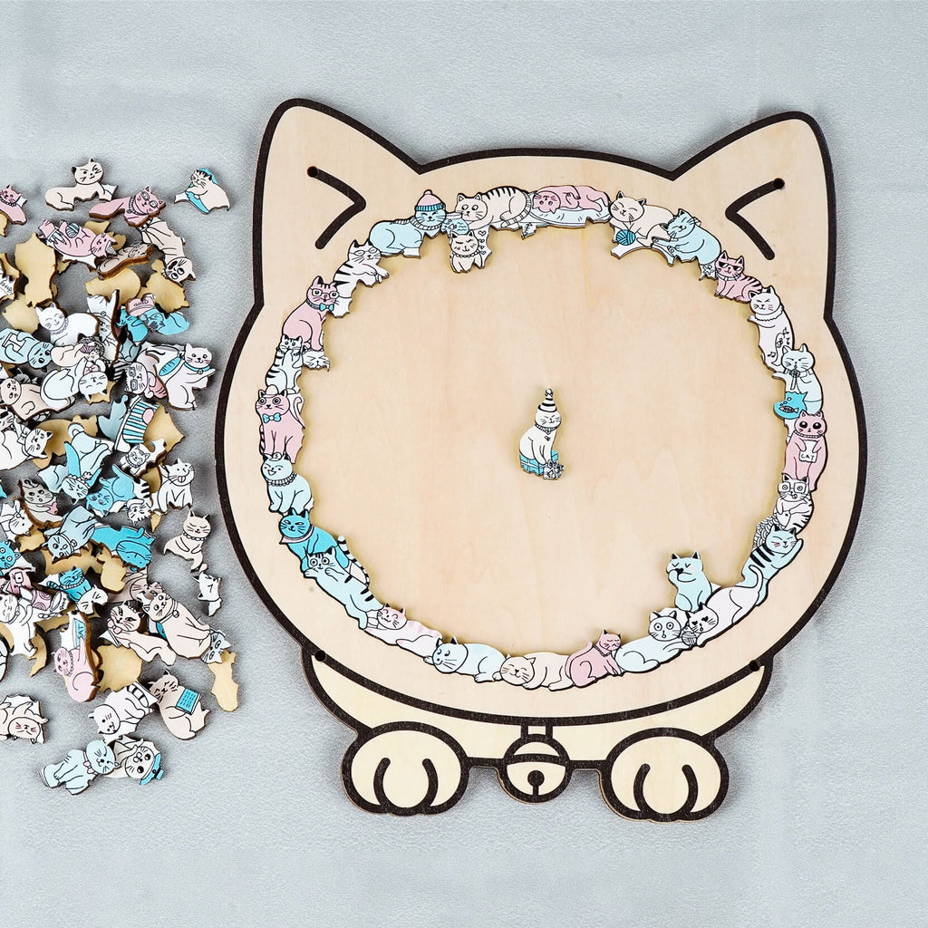 Morandi-Colored Cute Cat Shaped Wooden Jigsaw Puzzle