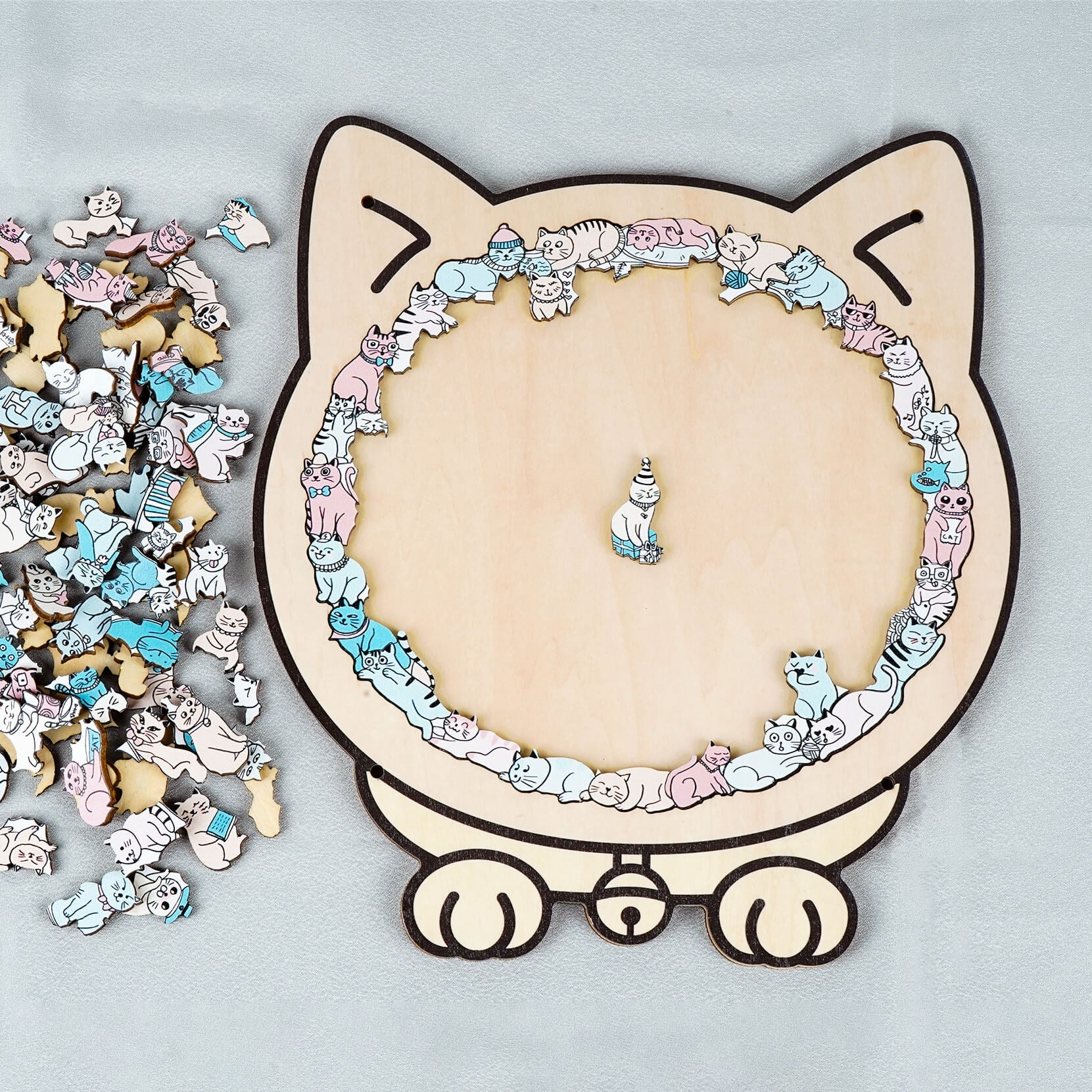Morandi-Colored Cute Cat Shaped Wooden Jigsaw Puzzle