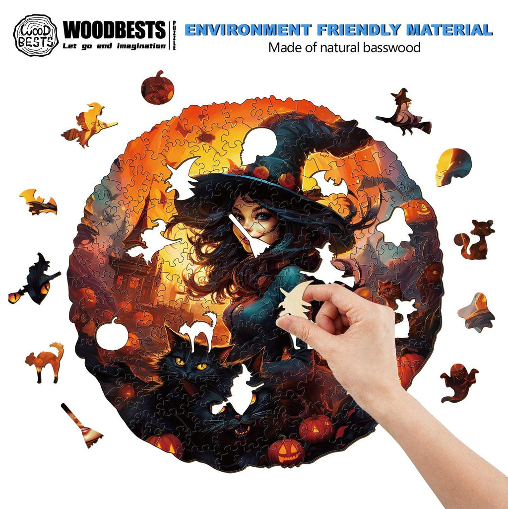 Witches and Cats Wooden Jigsaw Puzzle