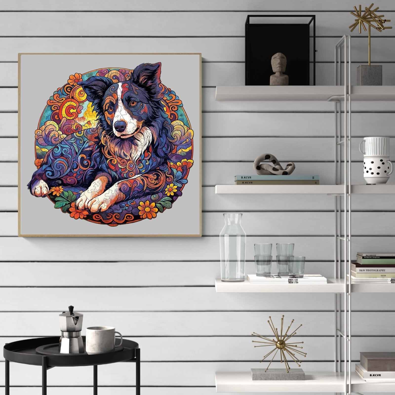 Mandala Border Collie Wooden Jigsaw Puzzle